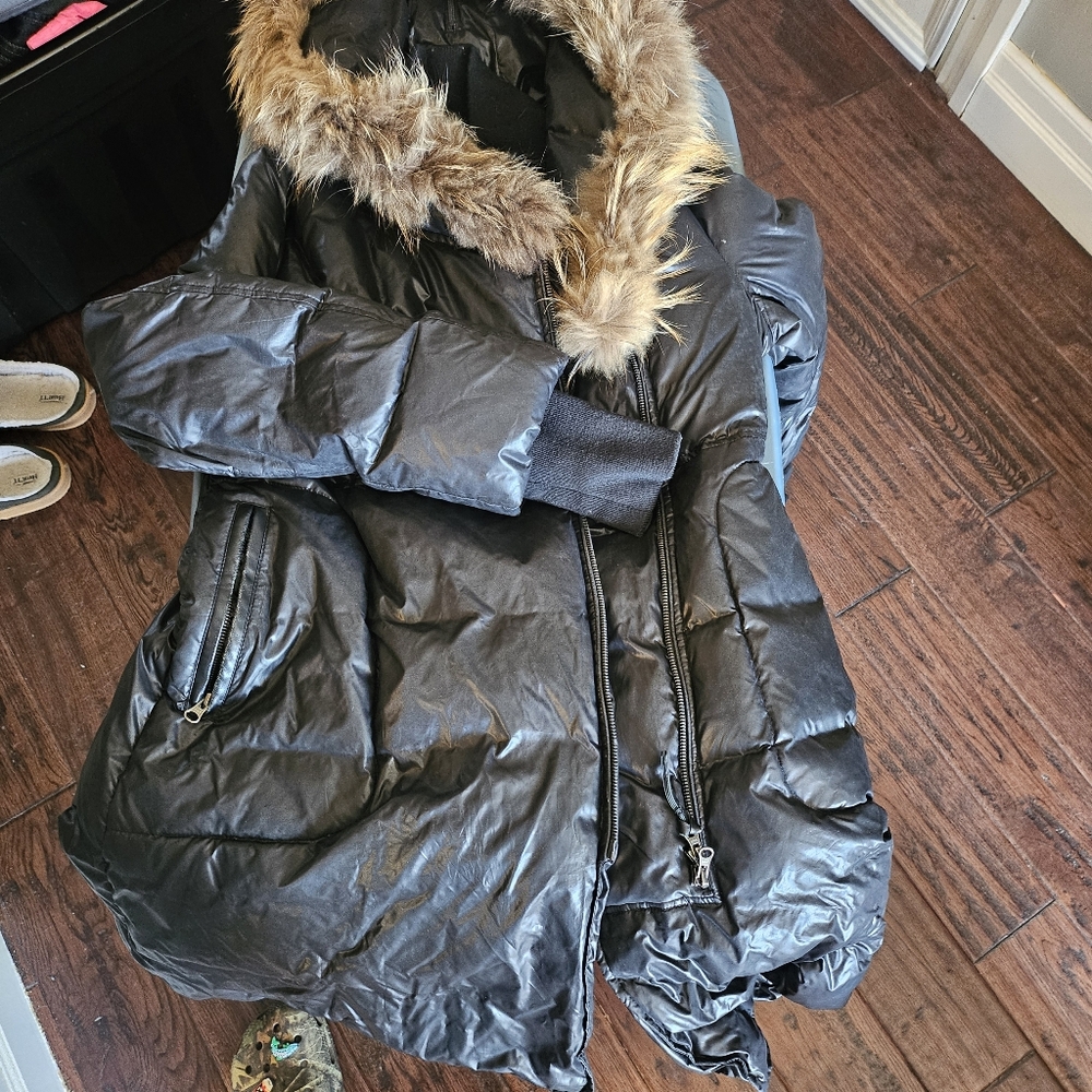 Mackage Black Puffer Jacket with Faux Fur Trim